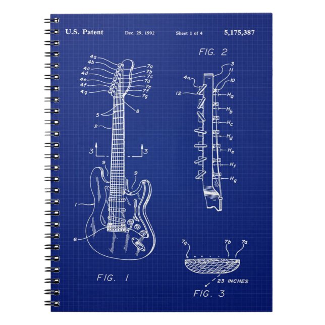 1992 Guitar Blueprint - Cute Funny Music Älskare G Anteckningsbok (Framsidan)