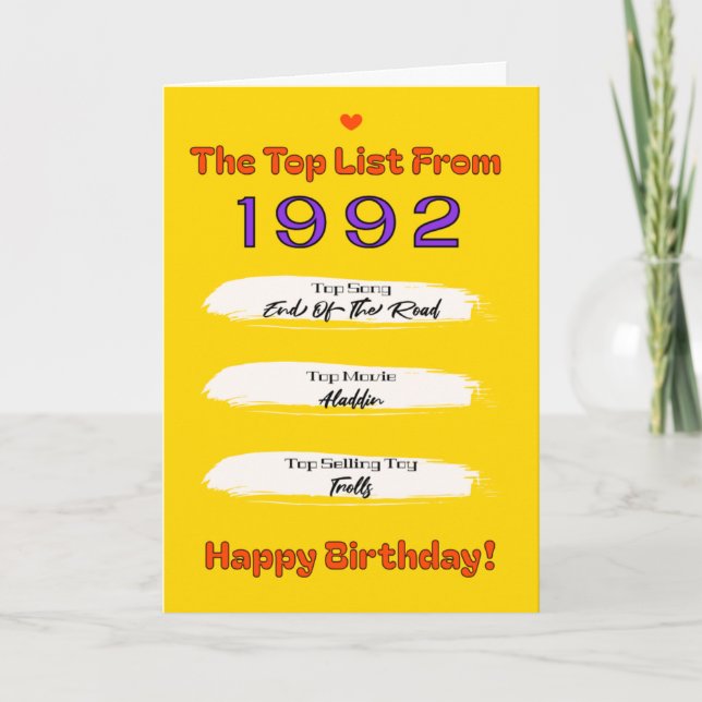 1992 Topp Lista Födelsedag Kort (Framsida)