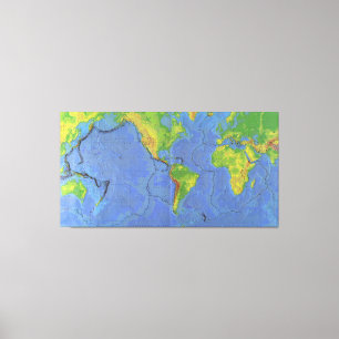 1994 Fysisk världskarta - Tektoniska Tallrikar -  Canvastryck