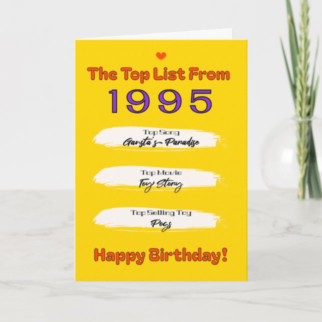 1995 Födelsedags Topp Lista Kort (Framsida)