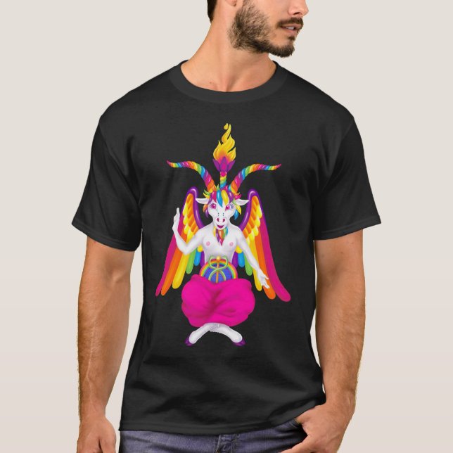 1997 Neon Rainbow Baphomet NU MED GOATUNICORN NI T Shirt (Framsida)