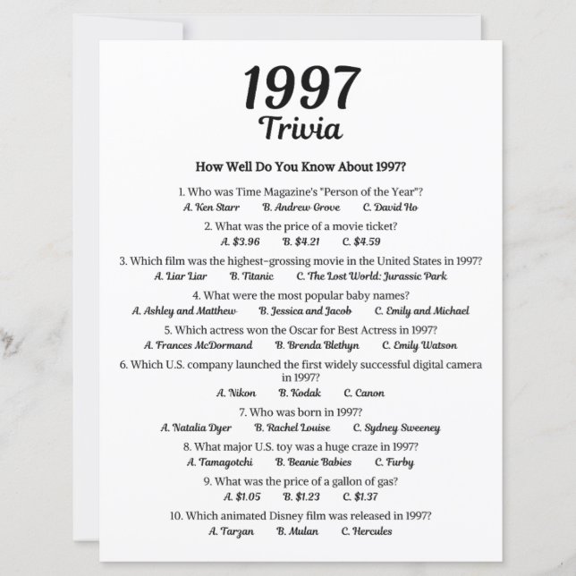 1997 Trivia Spel | 29-års födelsedagsfirande (Framsida)