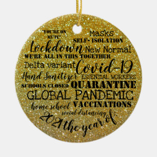 19.2021 vaccinationsåret guld glitter julgransprydnad keramik