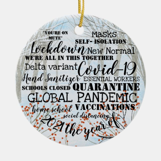 19.2021 vaccinationsåret snö julafton ce julgransprydnad keramik (Framsidan)