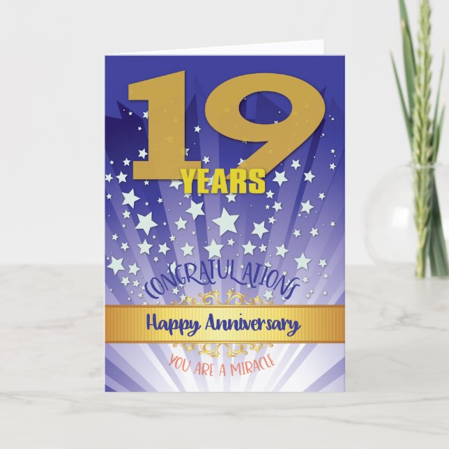 19 Års Återhämtningsjubileum Fetstilad Siffra Kort (Framsida)