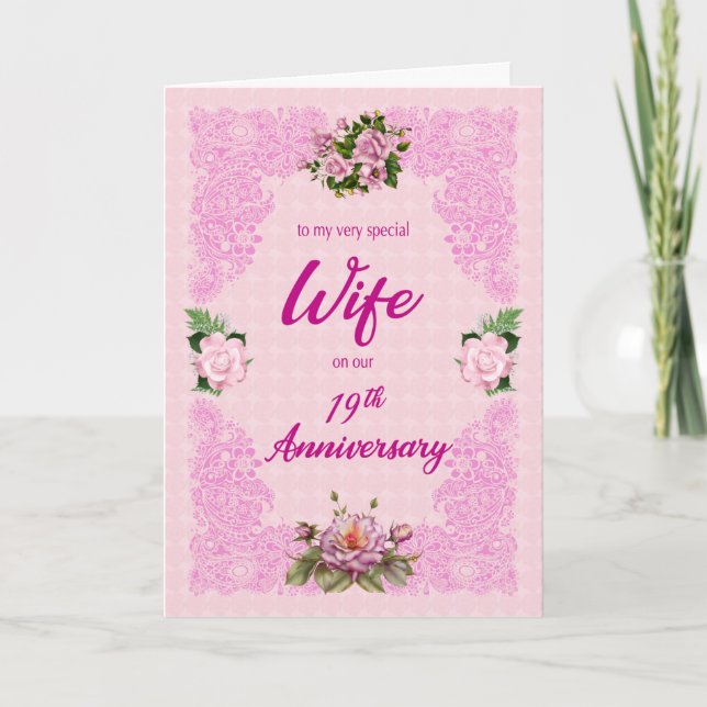 19-årsdag för fru med Rosa ros-kort Kort (Framsida)