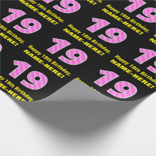 19-årsdag: Rosa ränder och hjärtan "19" + Namn Presentpapper