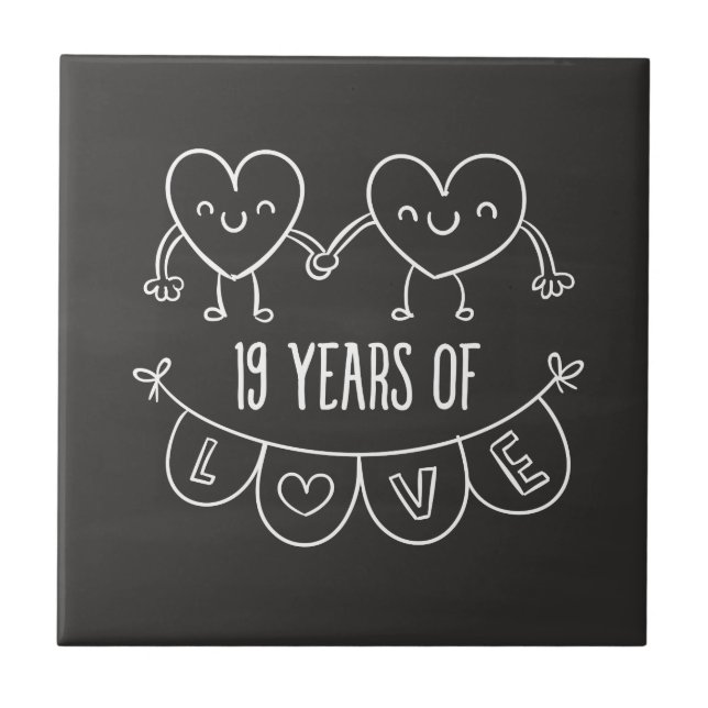 19-årsjubiléet Gift Chalk Hearts Kakelplatta (Framsidan)