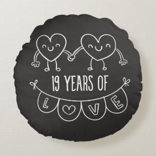 19-årsjubiléet Gift Chalk Hearts Rund Kudde