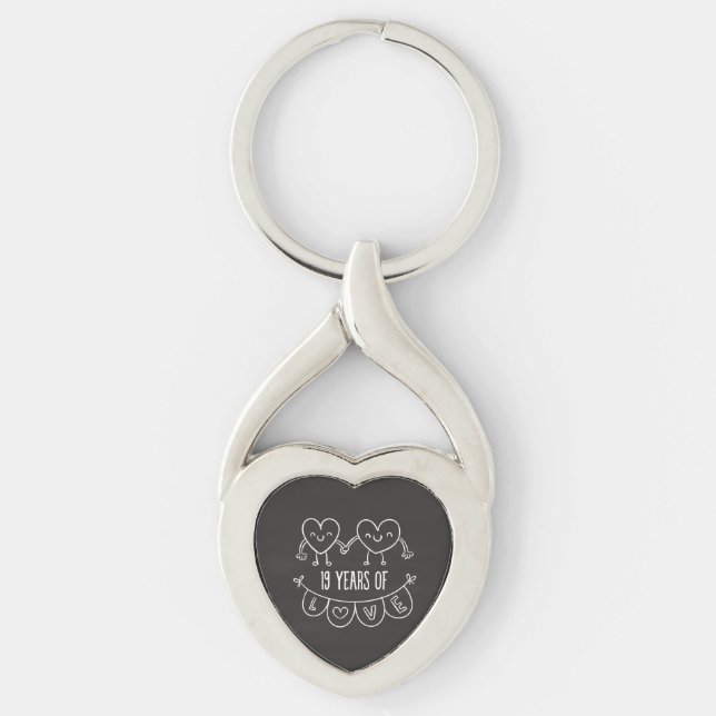 19-årsjubiléet Gift Chalk Hearts Twisted Heart Silverfärgad Nyckelring (Framsidan)