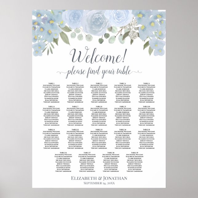 19 Bord Dammtorrosa Rosor Boho Chic Placeringsplan Poster (Framsidan)