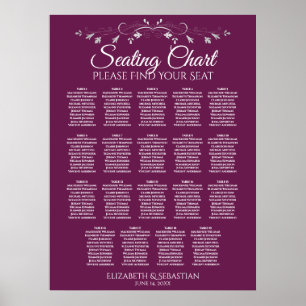 19 Bord Elegant Cassis Bröllop Sittplatsdiagram Poster