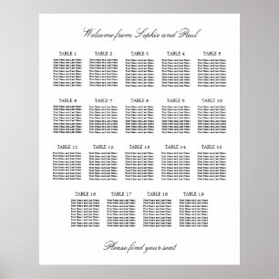 19 Bord Elegant Minimalistisk Placeringsplan Poster