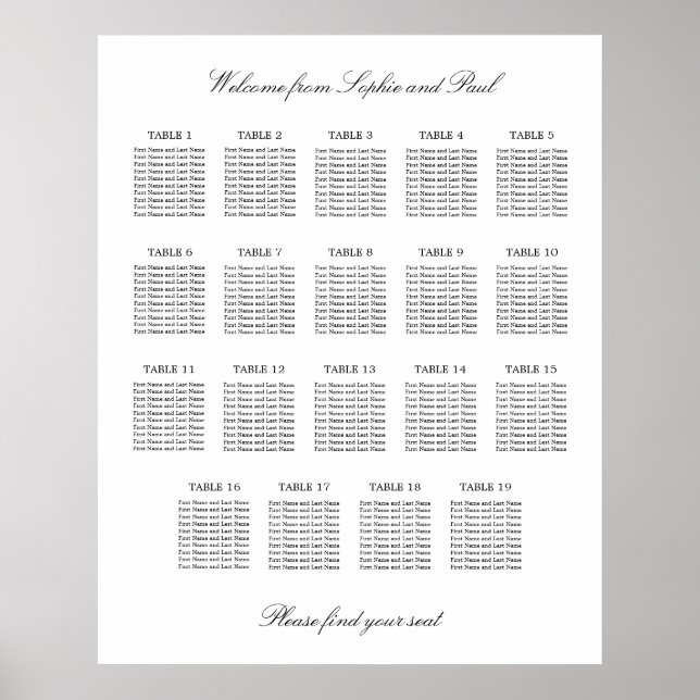 19 Bord Elegant Minimalistisk Placeringsplan Poster (Framsidan)
