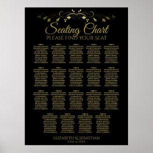 19 Bord Elegant, sätesdiagram för svart Bröllop i Poster