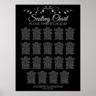 19 Bord Elegant svart sittplatsplan för Bröllop Poster