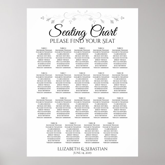 19 Bord Filigree-sätesdiagram Bröllop Poster (Framsidan)