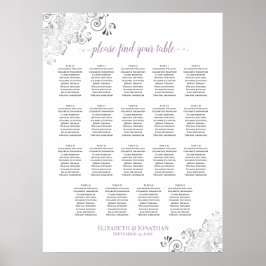 19 Bord Lacy Bröllop Seating Chart White Lavender Poster