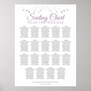 19 Bord Lavender on White Bröllop Seating Chart Poster