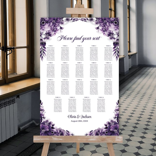 19 Bord Lila Blommig Bröllopsplatskarta Poster (Skapare uppladdad)