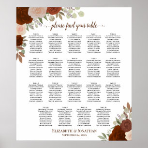 19 Bord Orange, sätesdiagram för Blommigt Bröllop Poster