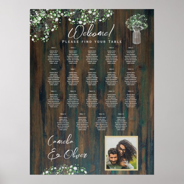 19 Bord Rustic Wood Gypsophila PHOTO SEATING Poster (Framsidan)