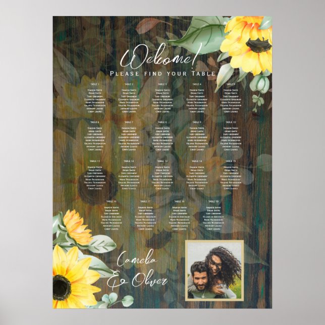 19 Bord Rustic Wood SUNFLOWERS FOTO SEATING Poster (Framsidan)