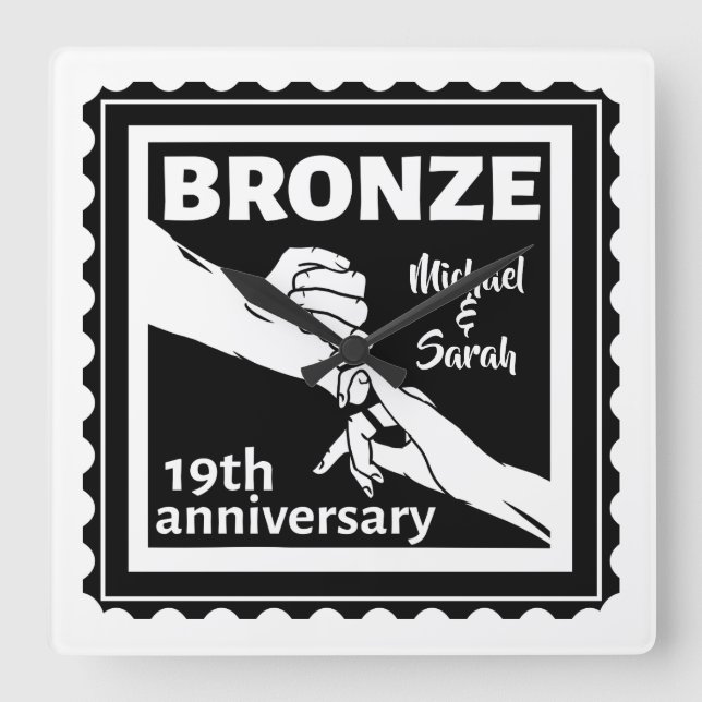 19:e bröllop-årsdagen för firandet av händer fyrkantig klocka (Framsida)