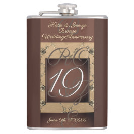 19:e Bröllop-årsdagen Mörk BronzeFlask Fickplunta
