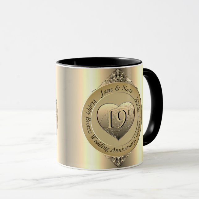 19:e bronze (Färg) Bröllop-årsdagen Mugg (Framsida höger)