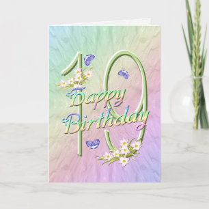 19:e födelsedag: Butterflies and Flowers Card Kort