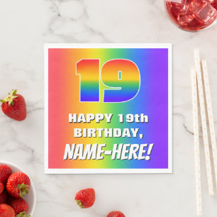 19:e födelsedag: färgstark, Roligt Rainbow Mönster Pappersservett