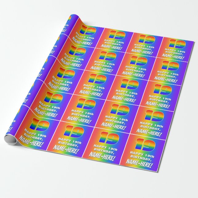 19:e födelsedag: färgstark, Roligt Rainbow Mönster Presentpapper (Utrullad)