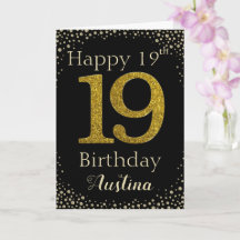 19:e födelsedag Golden Glitter-kort