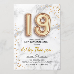 19:e födelsedag - Guld-bubblor, markeffekt Inbjudningar