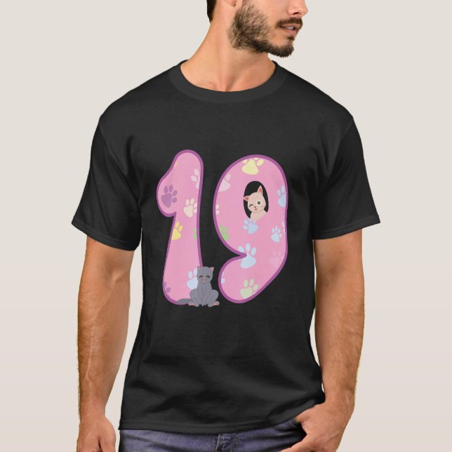 19:e födelsedag Katt Födelsedagsfest Tass Birthda T Shirt (Framsida)