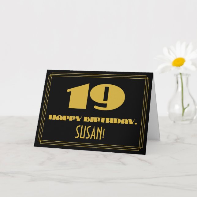 19:e födelsedag: Namn + Art Deco Inspired Titta "1 Kort (Liten växt)