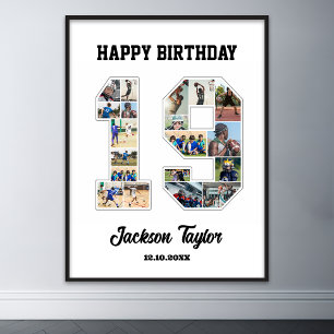 19:e födelsedag Nummer 19 Fotokollage Poster