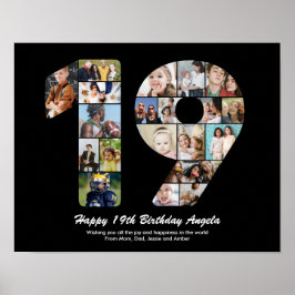 19:e födelsedag nummer 19 Photo Collage Gift Poster