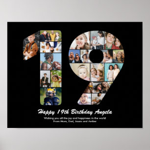 19:e födelsedag nummer 19 Photo Collage Gift Poster