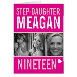 19:e födelsedag tre foton rosa Steg-Dotter OBS Kort