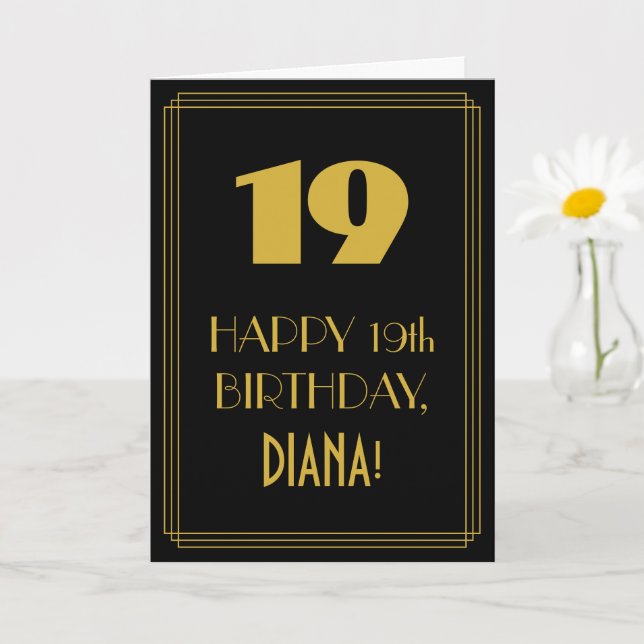 19:e födelsedagen ~ Art Deco Inspired Titta "19" & Kort (Liten växt)