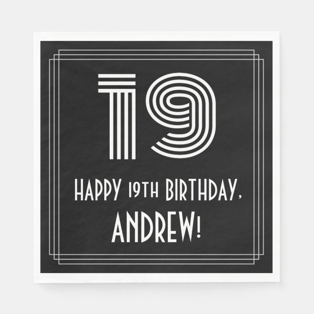 19:e födelsedagen: Art Deco Inspired Titta "19" +  Pappersservett (Framsidan)