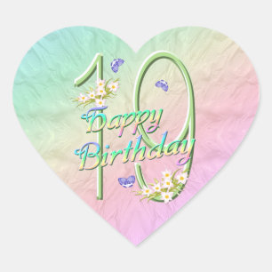 19:e födelsedagen Butterflies och Rainbows Heart S Hjärtformat Klistermärke