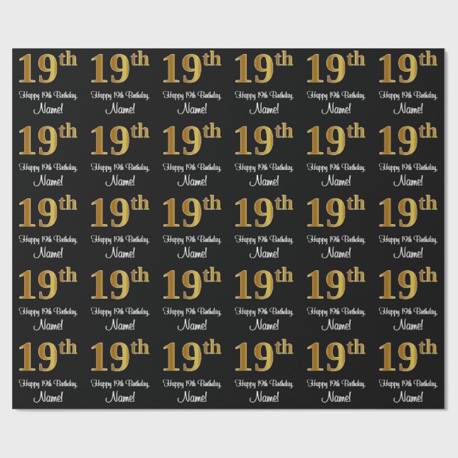 19:e födelsedagen: Elegant Luxurious Faux Guld loo Presentpapper (Platt)