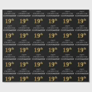 19:e födelsedagen: Elegant, svart, Faux Guld-utse Presentpapper