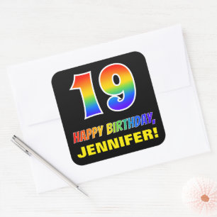 19:e födelsedagen: Fet, Roligt, enkel, regnbåge Fyrkantigt Klistermärke