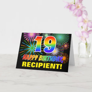 19:e födelsedagen: Fet, Roligt, Fireworks, Regnbåg Kort