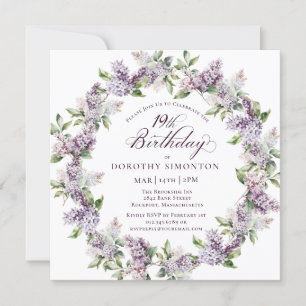 19:e födelsedagen Lila Lilac Vår Flower Square Inbjudningar