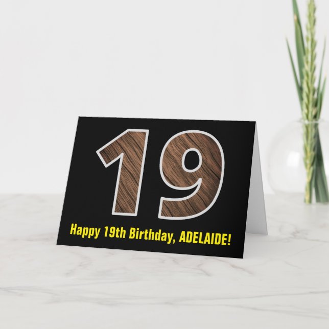 19:e födelsedagen: Namn + Faux Wood Grain Mönster  Kort (Framsida)